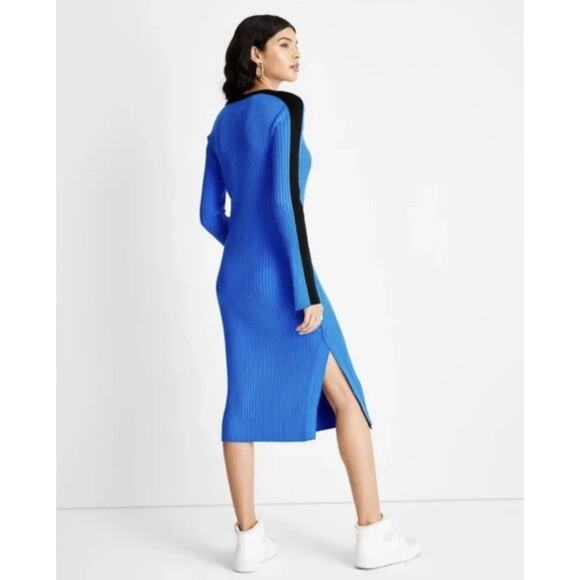 Future Collective x Kahlana Barfield Blue Black Ribbed Sweater Midi Dress Medium - Picture 7 of 9